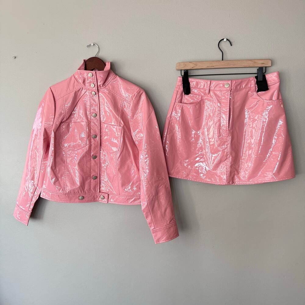 Trina Turk NWT Andre Pink‎ Faux Patent Leather Jacket Sz 8 - Picture 15 of 15